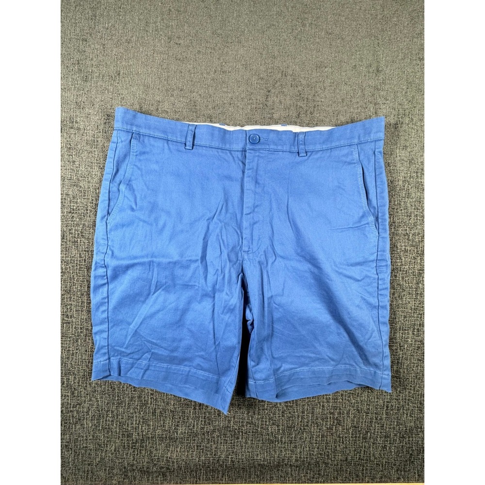 Roundtree & Yorke Mens Blue Flat Front Chino Shorts Size 40 Cotton Stretch